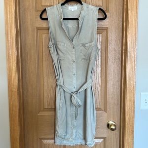 Bella Dalh Light Green Linen Button Down Dress with Tie around Waist